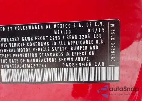 2015 Volkswagen Jetta 2.0T Gli Sel z USA, uszkodzony, nr VIN 3VW4T7AJ4FM287757